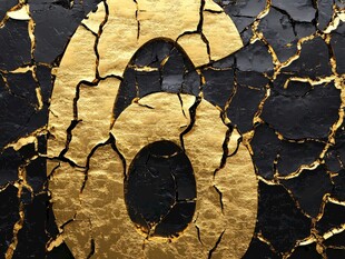 金色数字6 背景为裂纹黑色表面