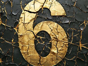 金色数字6 背景为裂纹黑色表面