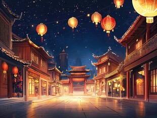 夜幕下的古街风情