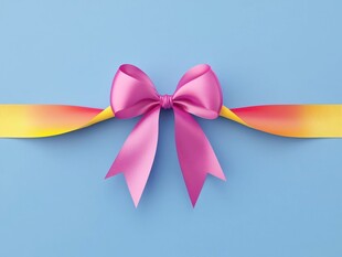 蓝色背景上的粉色蝴蝶结