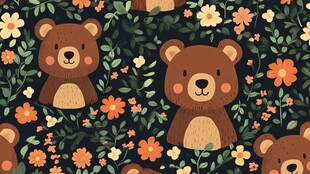 可爱的森林熊和花朵