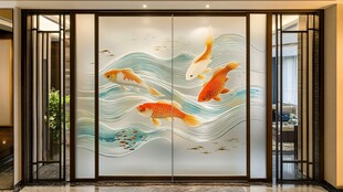 金鱼波浪纹玻璃艺术门