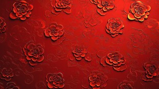 红色花卉浮雕纹理