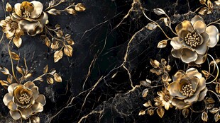 金色花卉大理石纹理