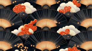 扇形图案与花卉图案的和谐融合