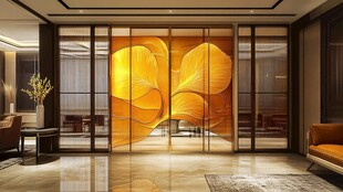 豪华室内设计 金色叶子艺术隔断