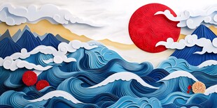 波涛汹涌的海浪与红日