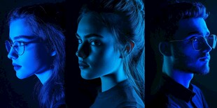 霓虹灯下的三个人物