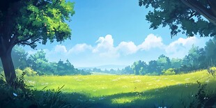 蓝天下的绿色草地