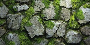 古老的苔藓覆盖岩石墙