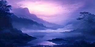 雾蒙蒙的山水风景