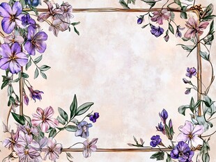 紫色花卉金色边框的复古风格背景