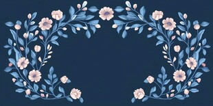 深蓝背景下的复古花卉图案