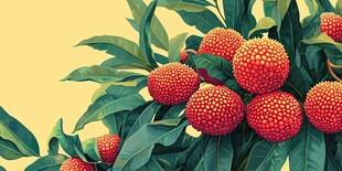 生机勃勃的红色果实与绿叶