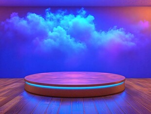 云端舞台 木地板 蓝色灯光