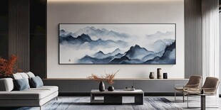 现代简约风格室内设计 墙上挂着抽象艺术画作