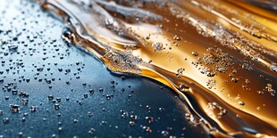 金色液体与蓝色表面的相互作用