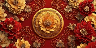 红金花卉浮雕艺术