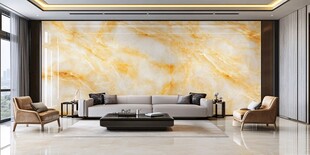 现代客厅 黄色大理石背景墙