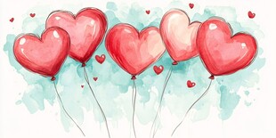 水彩心形气球艺术