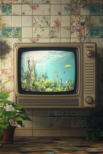 复古电视下的海底世界