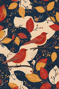 秋日里的小鸟和树叶