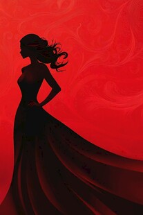 红色旋涡中的优雅剪影