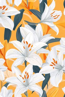 橙色背景上的百合花图案