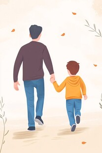 父亲与孩子手牵手漫步