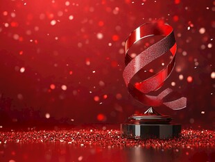 红色奖杯与彩屑