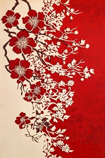 红白花卉剪纸艺术