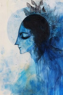 蓝色女神的水彩画