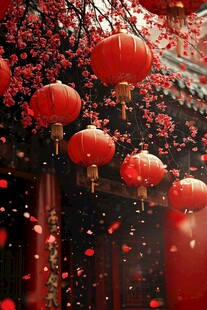 红色灯笼与梅花 中国传统美学