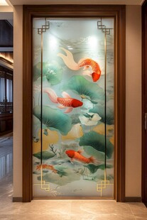 金鱼荷叶玻璃艺术门