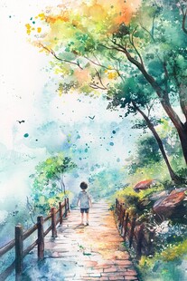 森林小径的孤独漫步
