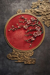 红梅金框云纹背景