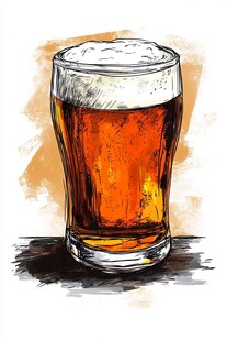 玻璃杯中的啤酒插画