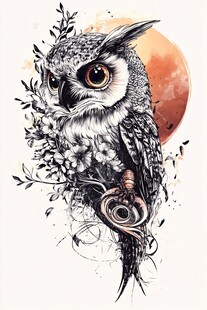 猫头鹰与花卉的神秘融合