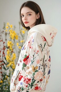花卉印花连帽卫衣