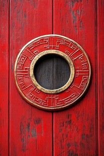 红木门上的圆形装饰