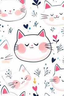 猫咪与花朵的甜蜜图案