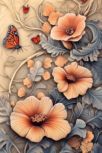 橙色花卉与蝴蝶的舞蹈