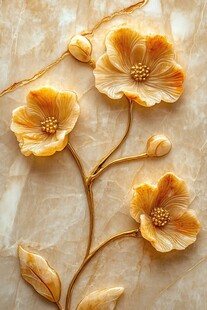 金色花卉大理石雕刻