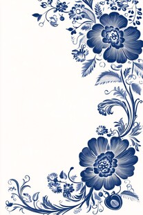 蓝白花卉图案