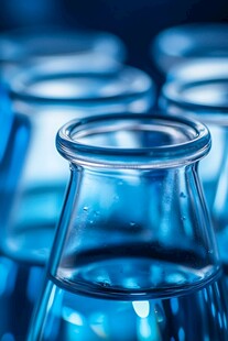 蓝色玻璃瓶中的清澈液体