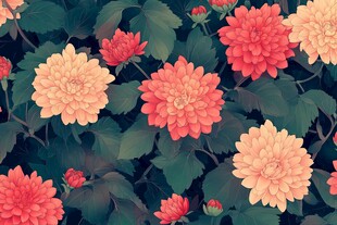 橙红色花卉图案