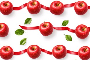 红苹果与绿叶的缤纷图案