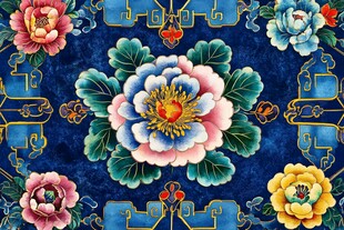 蓝色背景上的花卉图案