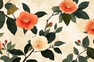 橙白相间的花卉图案
