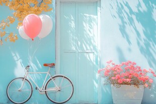 秋日气息与青蓝色墙面的和谐